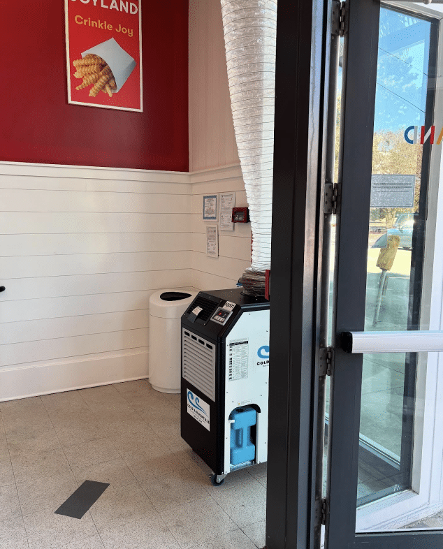 Spot cooler unit from Cold Air Rentals at a restaurant in Charleston, South Carolina.